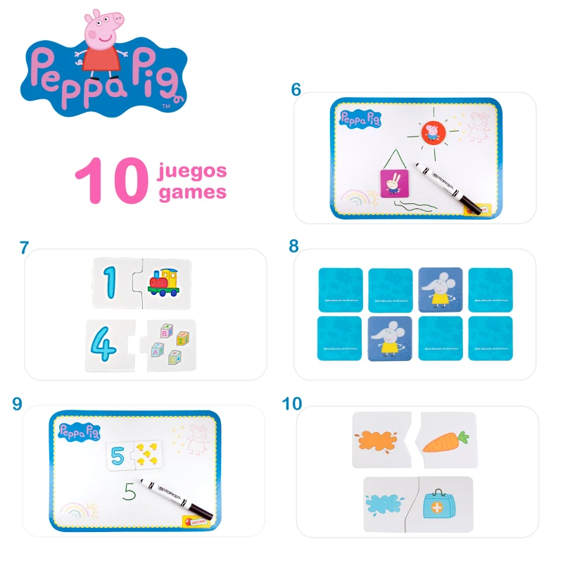 Mesa Infantil Peppa Pig con Pizarra, 10 Juegos Educativos y Almacenamiento, 59x13x39 Cm, Rosa y Azul
