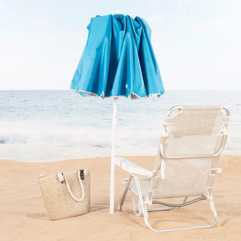 Sombrilla de Playa Plegable 8 Varillas Mástil Regulable, 180 Cm, Azul