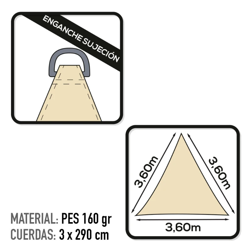 Toldo Vela Triangular Aktive Garden, 360x360x360 Cm, Crema
