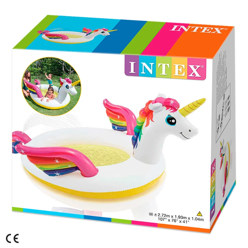 Piscina Hinchable Infantil Unicornio con Pulverizador y Tapón, 193x272x104 Cm, Multicolor