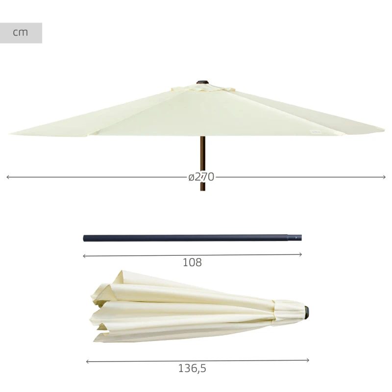Parasol Hexagonal Mástil Aluminio Ø38 Mm, 270 Cm, Crema