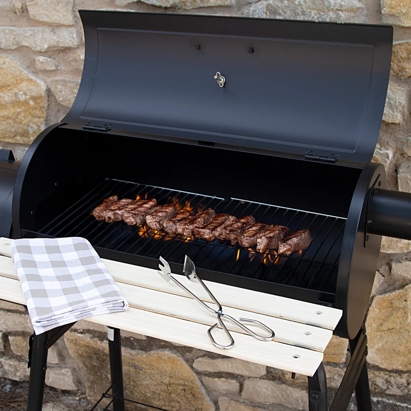 Barbacoa de Carbón Portátil Aktive, Ahumador con Termómetro y Ruedas, 116x61x106 Cm, Negro