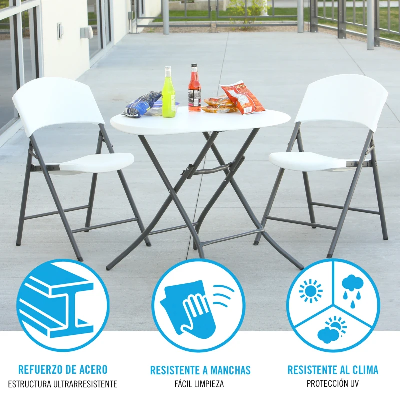 Mesa Auxiliar Plegable Redonda Polietileno Alta Densidad 84x84x74 Cm, Blanco