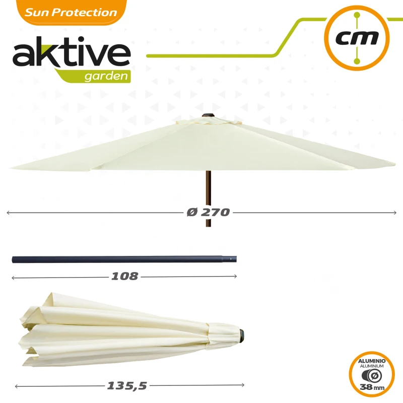 Sombrilla de Jardín Hexagonal con Doble Polea, Ø270 Cm, Crema
