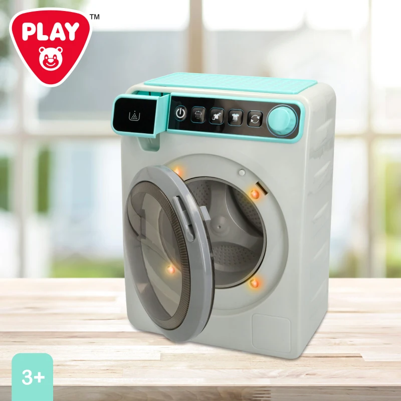 Lavadora Juguete Realista con Luz y Sonido 17,5x12x24 Cm, Gris y Azul