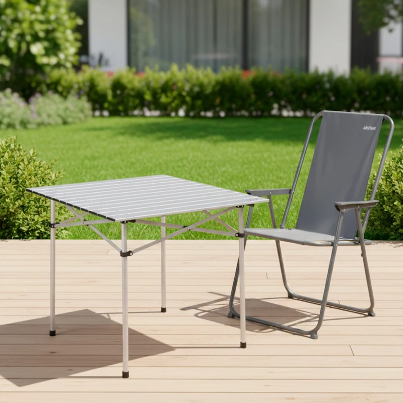 Mesa Camping Plegable de Aluminio Ligero, 70x70x70 Cm, Gris