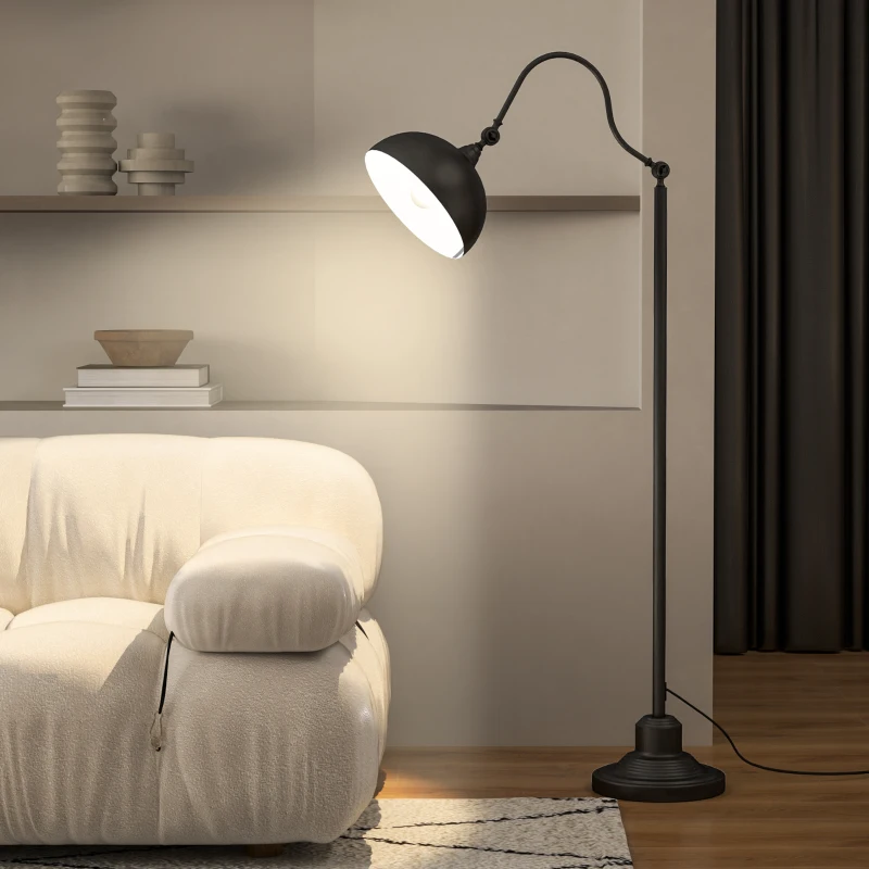 HOMCOM Lampadaire sur pied salon rotatif à 180°, lampe à arc avec abat-jour réglable, interrupteur à pied, 42x25,5x152cm, noir