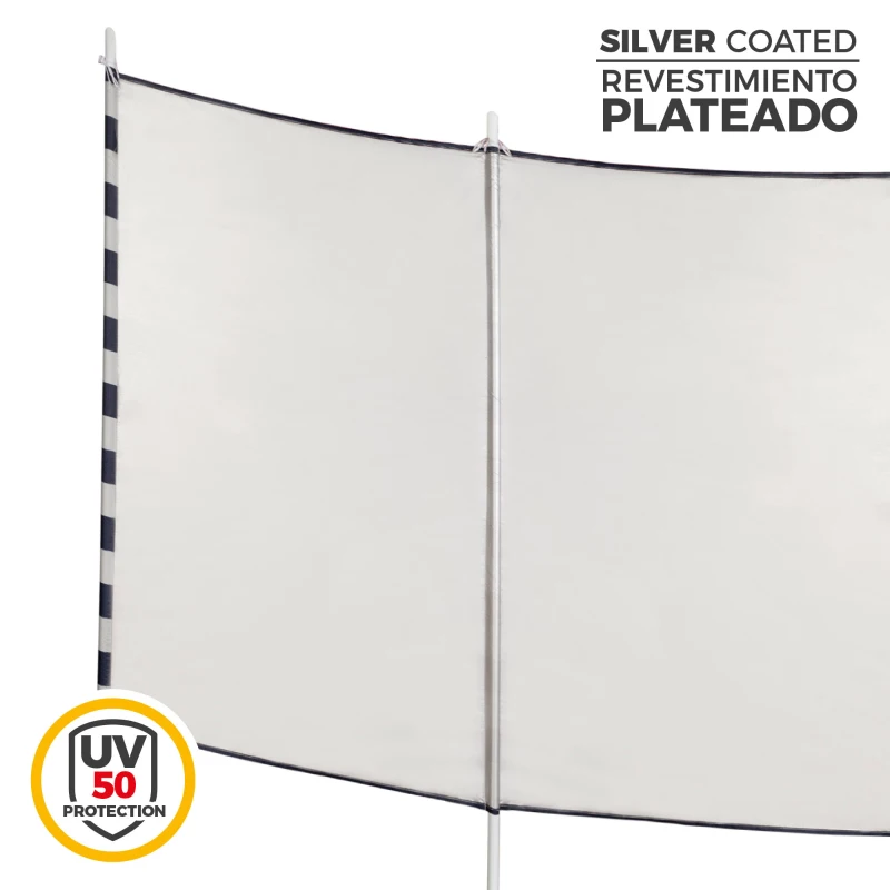 Paravientos 4 Paneles Aktive con Postes de Aluminio, 320x125x1 Cm, Azul y Blanco