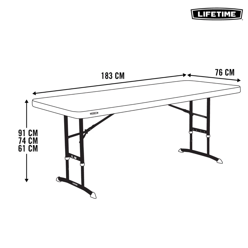 Mesa Ajustable con Patas Plegables, 183x76x61-91 Cm, Crema