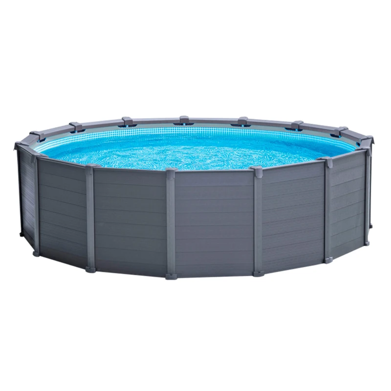 Piscina Desmontable Panel Efecto Madera, 478x124 Cm, Gris Grafito