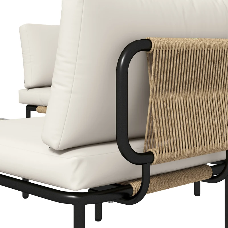 Outsunny Set Giardino 5 Pezzi, Rattan Componibile L con Cuscini, 192x126x60 cm, Colore Cachi