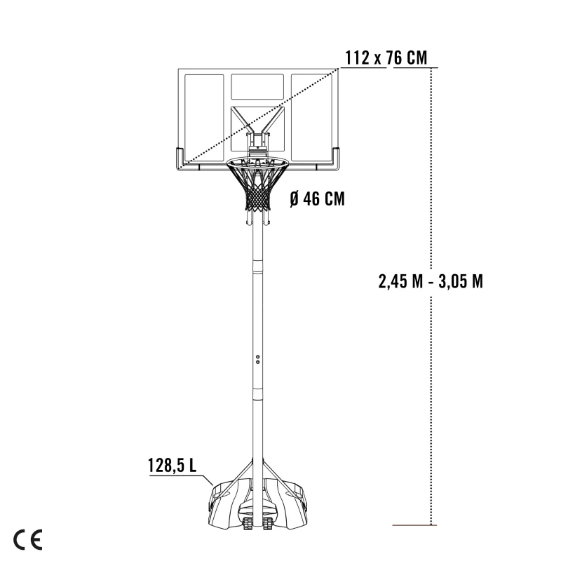 Canasta de Baloncesto Portátil Ultrarresistente Regulable, 244-305 Cm, Azul y Blanco