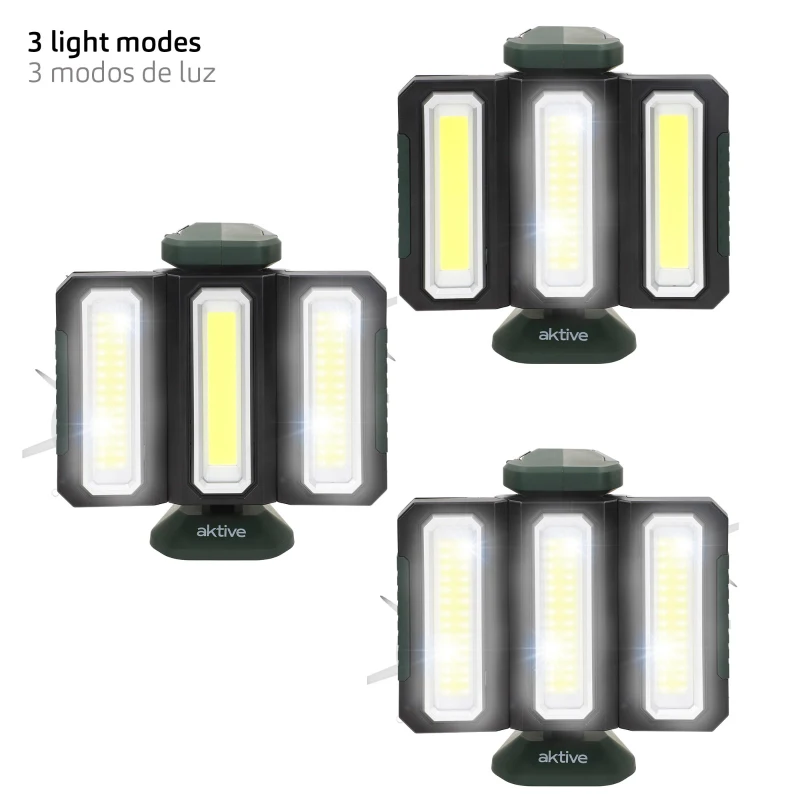 Foco LED Exterior Aktive Triple 1500 Lúmenes con Base Imantada y Powerbank, 10x10x20 Cm, Negro