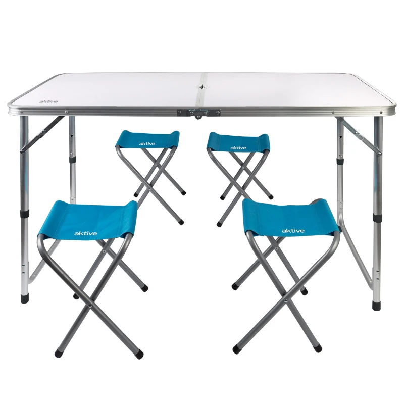 Mesa Plegable Regulable en Altura con 4 Taburetes, 120x60x60/70 Cm, Malva