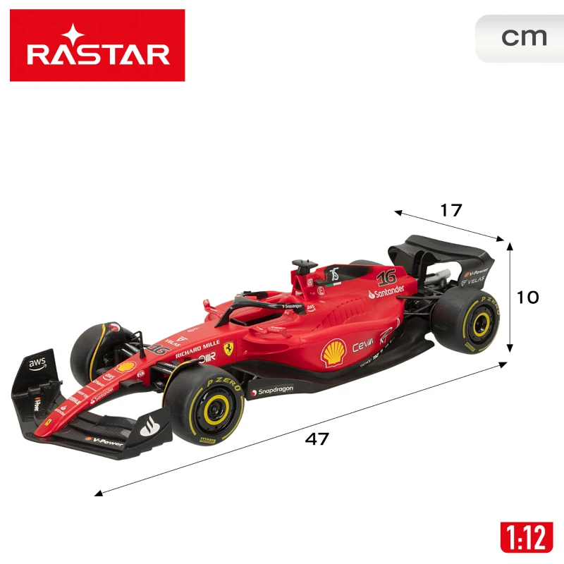 Coche Teledirigido Ferrari F1-75 Escala 1:12 con Licencia Oficial, 53x22,5x17 Cm, Rojo
