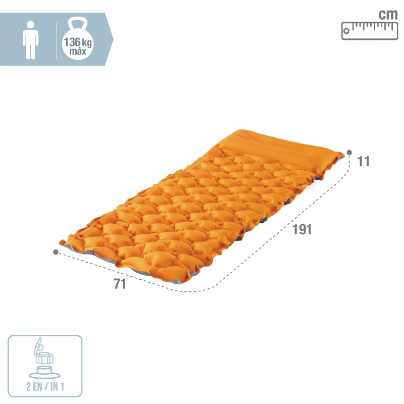 Esterilla Hinchable TPU con Almohada Integrada, 71x191x11 Cm, Azul