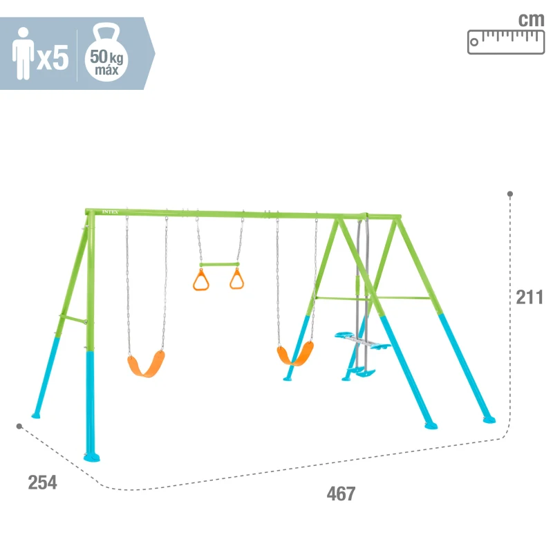 Columpio Infantil INTEX con Balancín Biplaza y Trapecio, 467x254x211 Cm, Multicolor