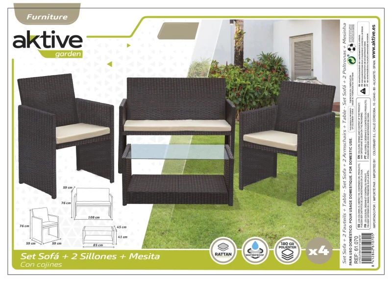 Conjunto Muebles para Jardín Ratán Sintético 3 Piezas Sillón 59x59x76 Cm, Marrón Oscuro