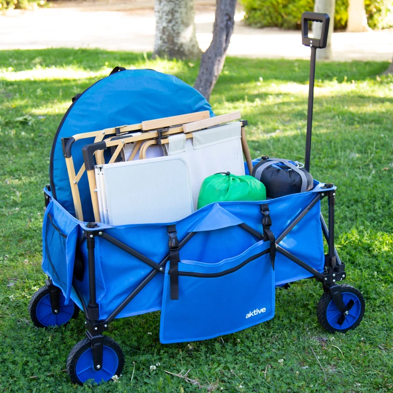 Carro Playa Plegable Aktive Capacidad 80 Kg, 30,5x20,5x74 Cm, Azul