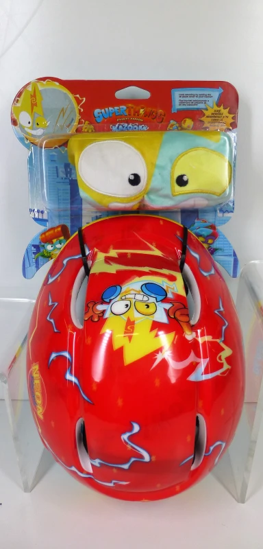 Casco Infantil SuperThings con Funda de Peluche 3D Neon Blast, 20x26x13 Cm, Rojo, Amarillo y Azul