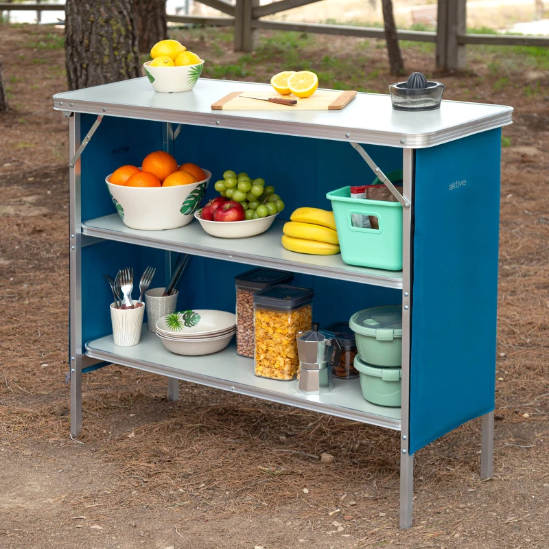 Armario Camping Plegable con Estructura de Aluminio, 110x38x88 Cm, Gris