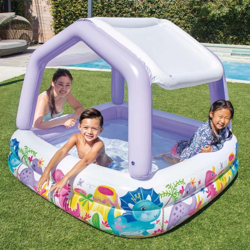 Piscina Hinchable Infantil con Toldo Extraíble, 157x157x122 Cm, Blanco y Lila