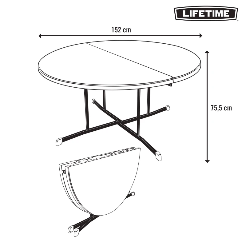 Mesa Redonda Plegable Lifetime, Tablero Polietileno 45 Mm, 152x152x75,5 Cm, Blanco