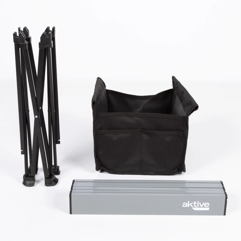Mesa Auxiliar Plegable Camping con Almacenaje y Bolsillo, 40x35x30 Cm, Gris y Negro