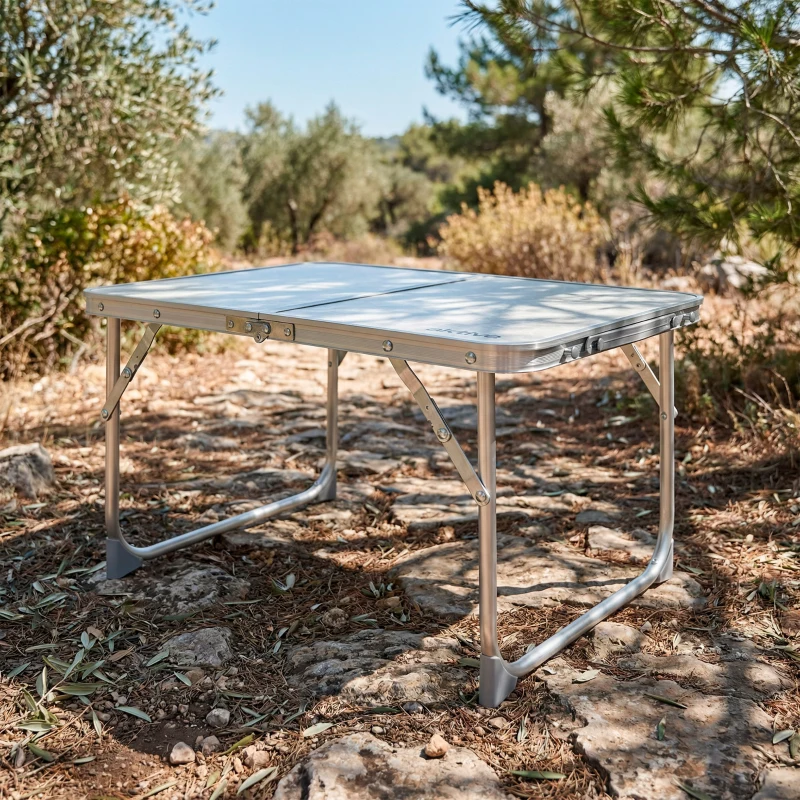 Mesa Plegable Aktive Camping Estructura Aluminio Tablero MDF, 60x40x25 Cm, Crema