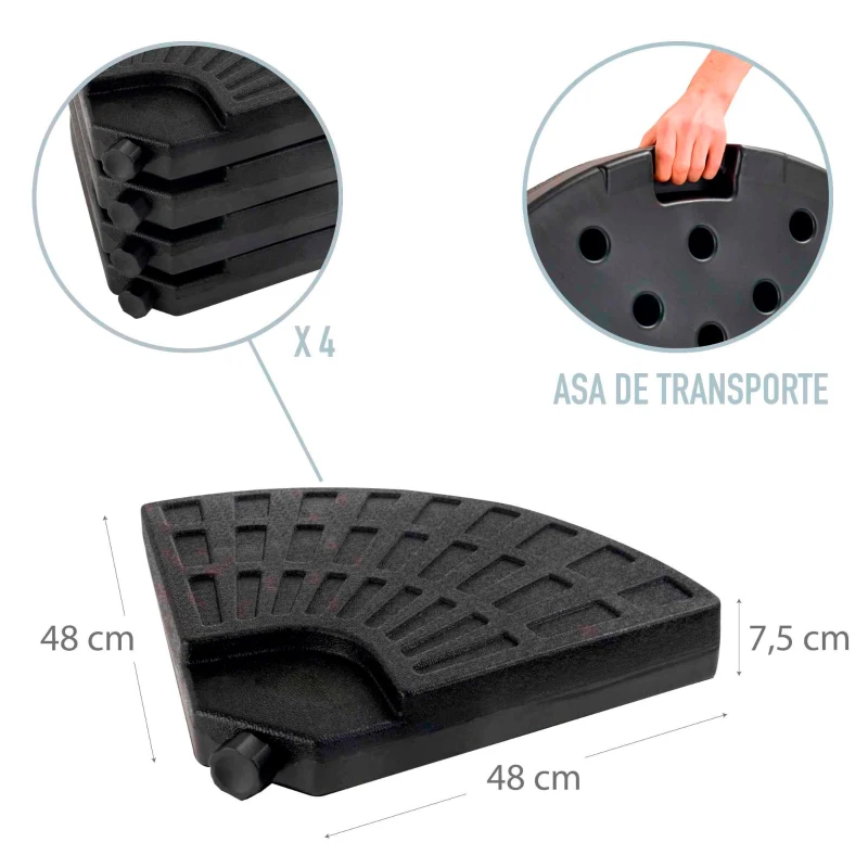 Base Rellenable para Sombrilla 4 Piezas, 48x48x7,5 Cm, Negro