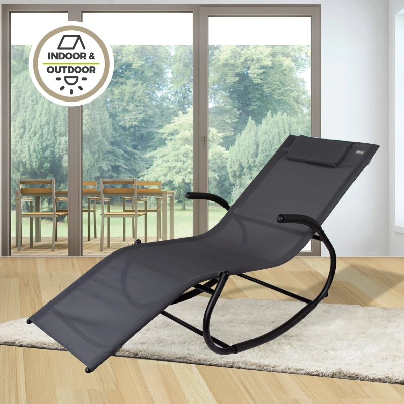 Tumbona Mecedora Aktive Garden con Cojín y Estructura de Acero, 172x53x75 Cm, Antracita