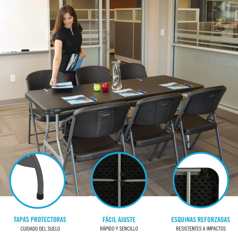Mesa Rectangular Plegable Lifetime Patas Abatibles, 182x76x73,5 Cm, Negro