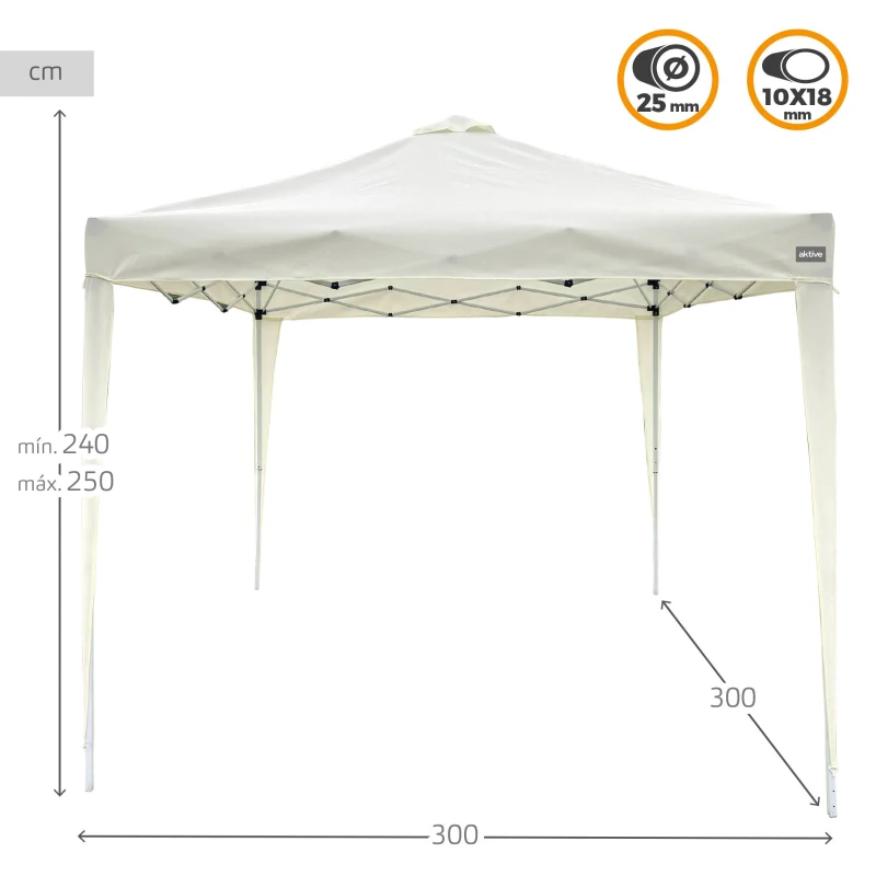 Cenador Plegable con Altura Ajustable, 300x300x240-250 Cm, Blanco