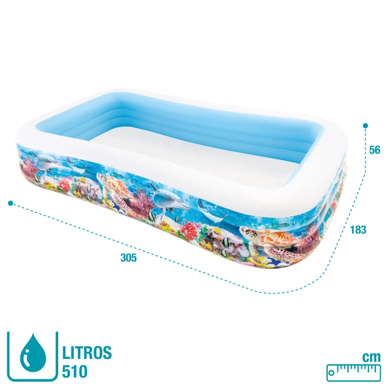 Piscina Hinchable Rectangular Intex Tropical, 305x183x56 Cm, Azul