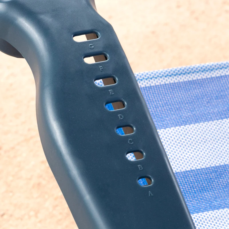 Silla de Playa Plegable Reclinable 8 Posiciones con Cojín y Asas, 74x12x65 Cm, Azul y Blanco