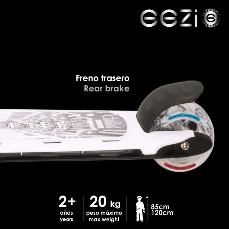 Patinete 3 Ruedas con Luces Personalizables, Manillar Regulable, 29x60,5x66,5-76,5 Cm, Blanco