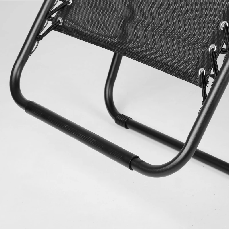 Silla Plegable Gravedad Cero Jardín con Estructura de Acero y Textileno, 86,5x13,5x67 Cm, Negro
