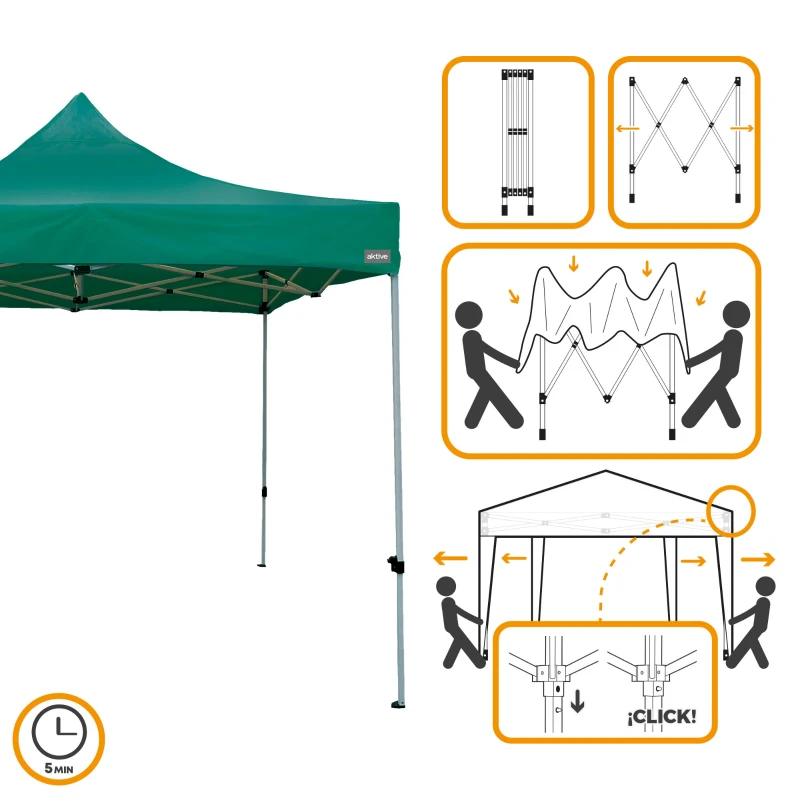 Cenador Plegable Ajustable en Altura, 300x300x220/320 Cm, Verde
