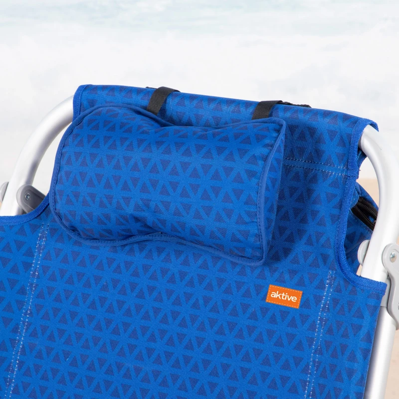 Silla de Playa Baja XL Multiposición con Cojín, Bolsillo y Nevera, 55x60x80 Cm, Azul