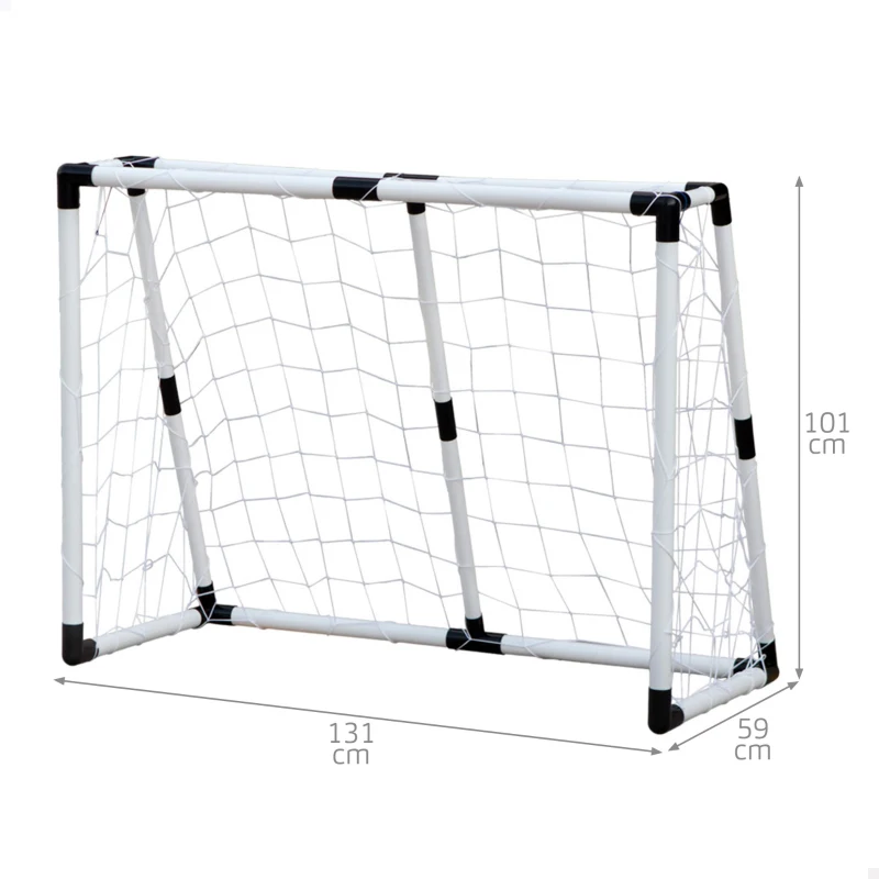 Set Portería Fútbol Plegable con Balón e Hinchador, 132x101x59 Cm, Blanco y Negro