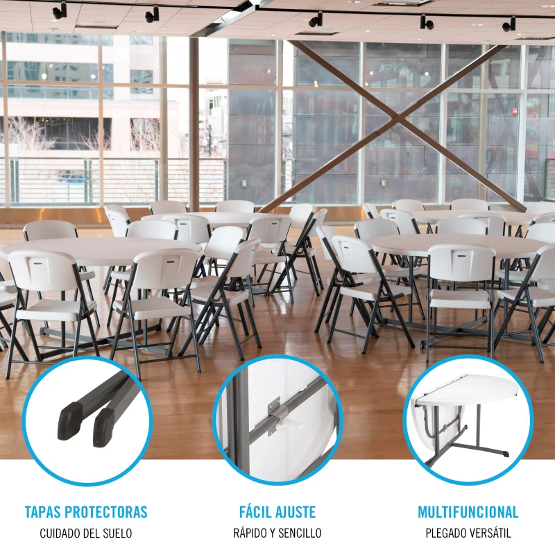 Mesa Redonda Plegable Lifetime, Tablero Polietileno 45 Mm, 152x152x75,5 Cm, Blanco