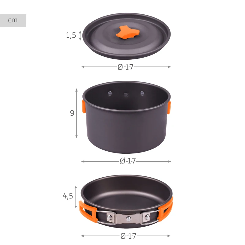 Set Cocina Camping Aktive Aluminio 8 Piezas Apilable, 16,7x16,7x8,9 Cm, Plateado