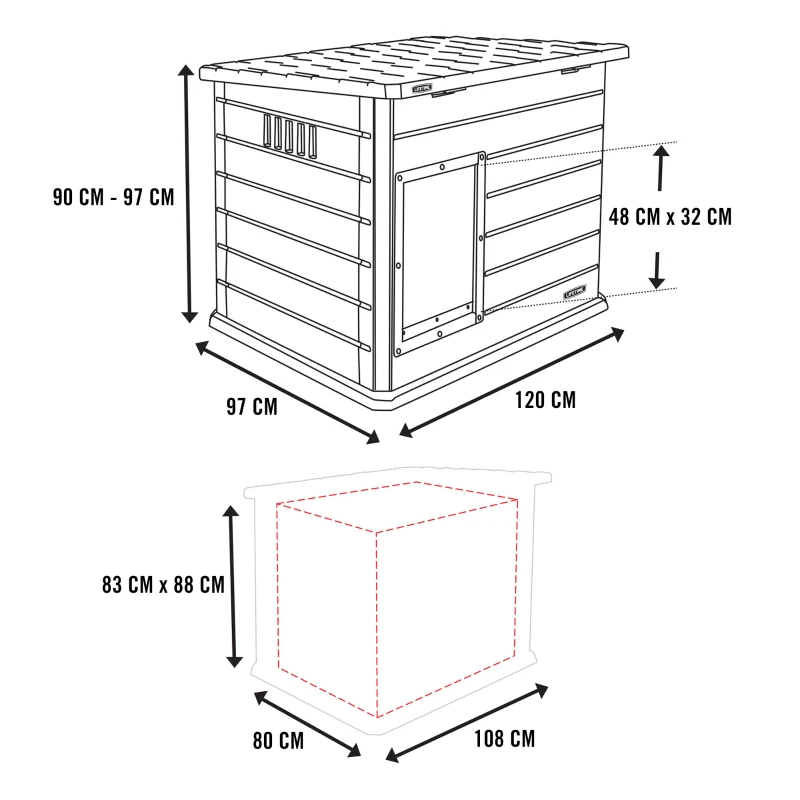 Caseta para Perro Ultrarresistente con Techo Abatible, 120x97x97 Cm, Gris