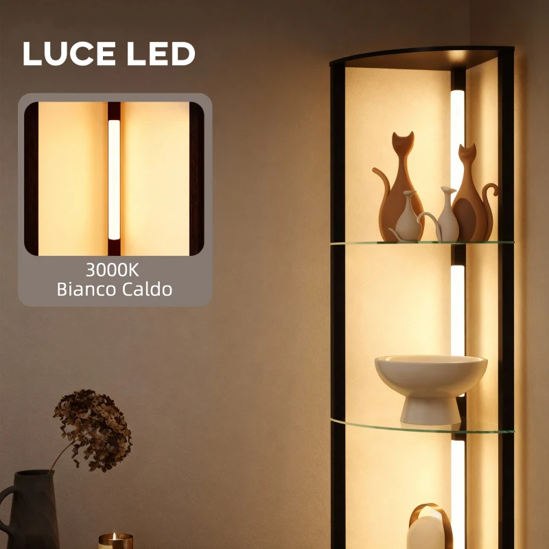 HOMCOM Lampada da Terra con 5 Ripiani e Luce LED, 3 Livelli di Luminosità e Interruttore a Pedale, Nero