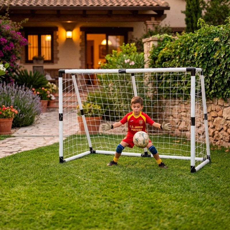Portería de Fútbol Infantil Plegable con Balón y Bomba, 190x90x132 Cm, Blanco