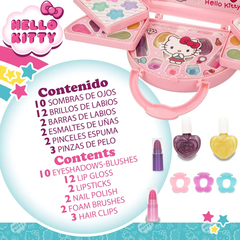 Maletín de Maquillaje Hello Kitty Infantil con 5 Compartimentos, 29,5x30,5x4 Cm, Rosa