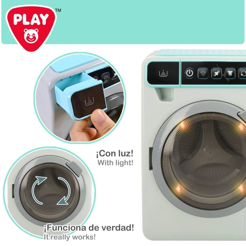 Lavadora Juguete Realista con Luz y Sonido 17,5x12x24 Cm, Gris y Azul