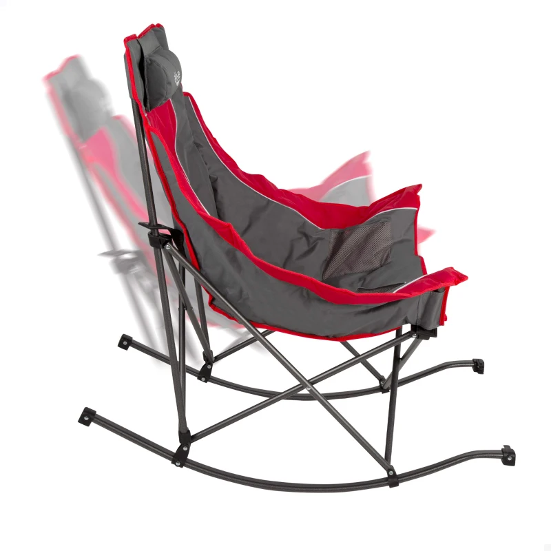 Silla Mecedora Plegable con Cojín y Bolsillos, 32x20x125 Cm, Gris y Roja