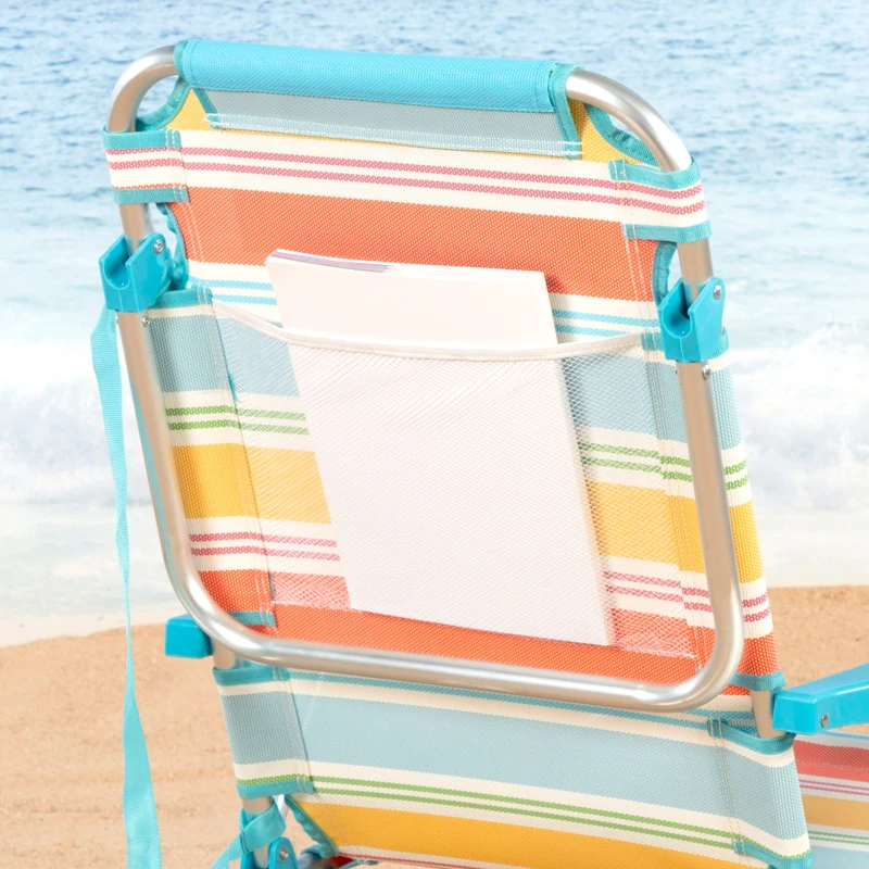 Silla Plegable Playa Aluminio Antivuelco 5 Posiciones, 48x60x90 Cm, Rayas Multicolor