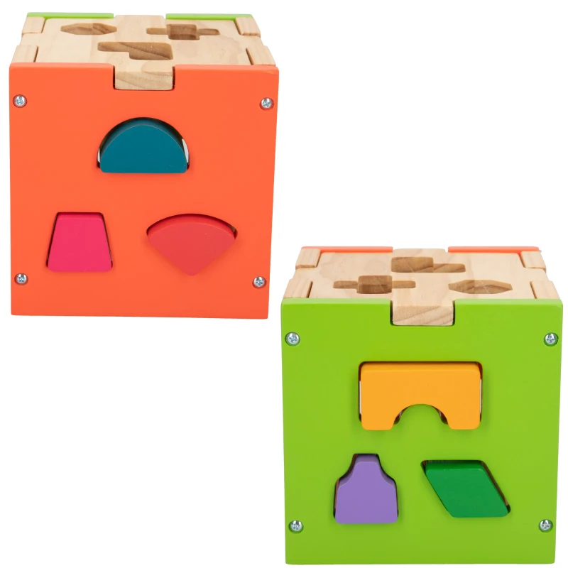 Cubo de Actividades de Madera 14 Figuras 15x15x15 Cm, Multicolor